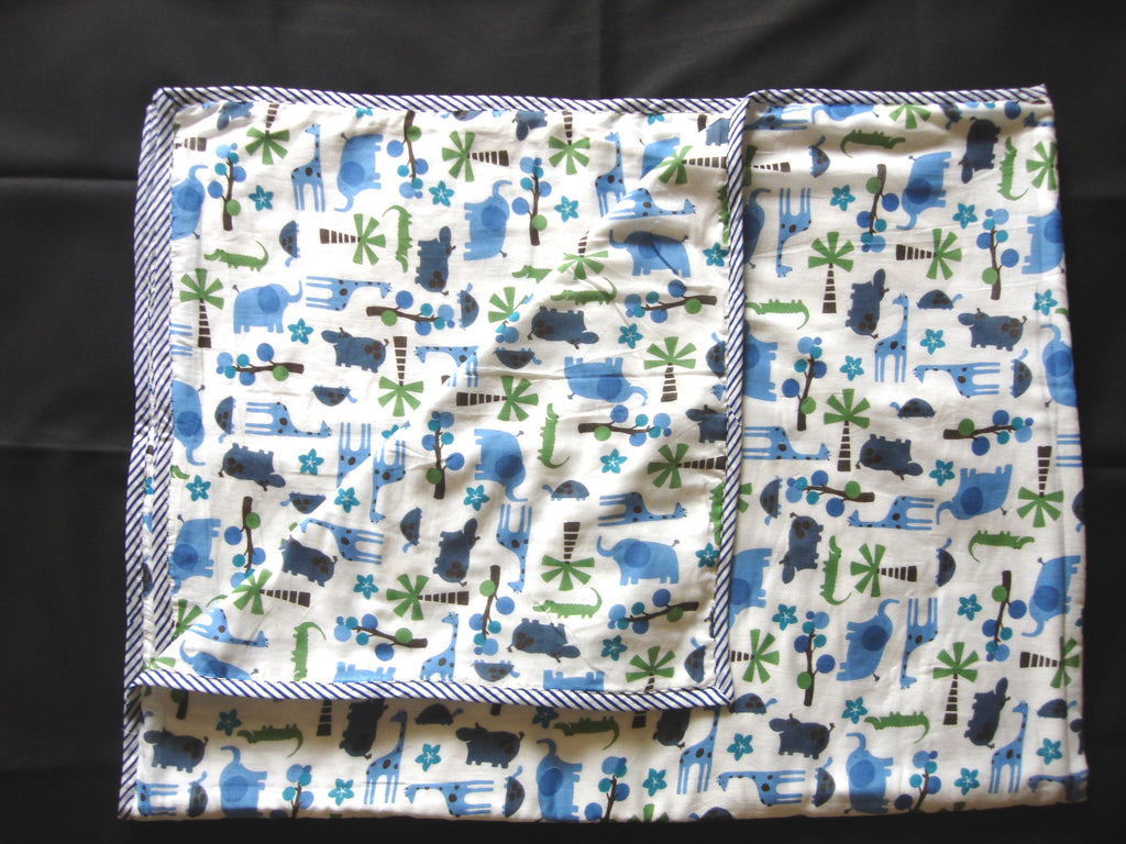 Baby Flannel Blanket - Blue/Green Animal Prints