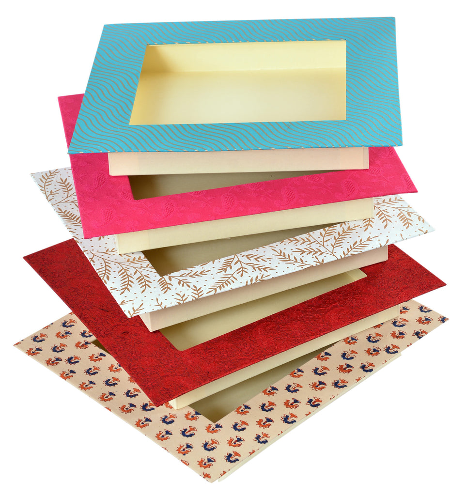 Collection of designer handcrafted trays made wih colourful paper and cloth