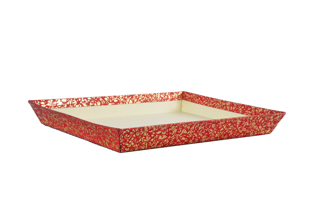 Handmade tray, open, with flat base made in red sheet