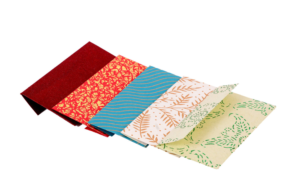 Handmade, pack of colorful rectangular envelopes in different handmade sheets.
