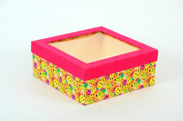 Handcrafted, square cake box in cardboard, blue & gold colors with golden strings.