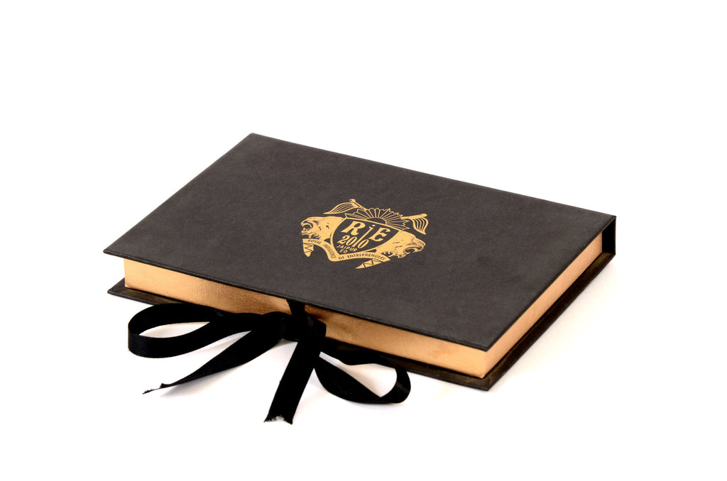 Handcrafted, chocolate box in rich gold and black paper