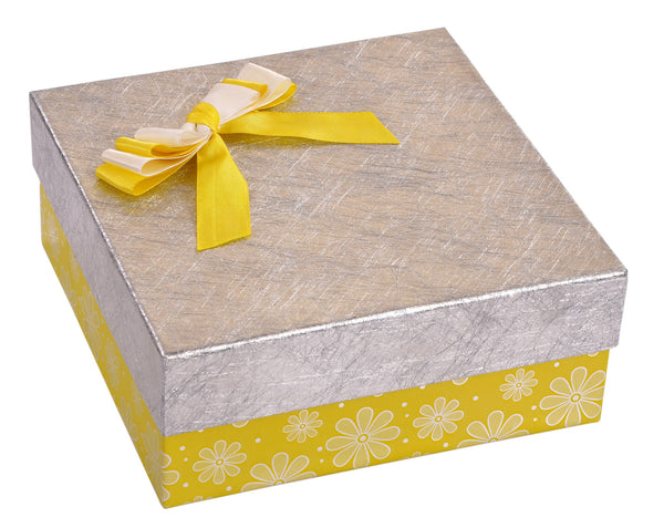 Handcrafted gift box made in White, Silver and Yellow elegant paper