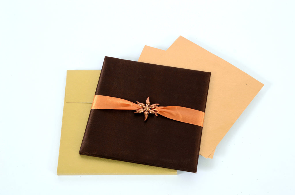Handmade designer wedding card made with rich brown satin  sheet