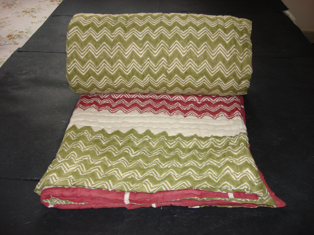 Handmade quilt, reversible, cotton, block printed blending ethic and traditional design. ,  - Pentagon Crafts, Pentagon Crafts
 - 1