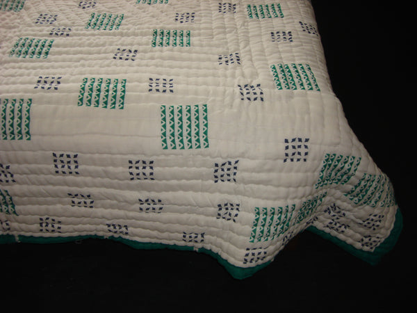 Handmade, reversible, cotton, block printed quilt, alternate blocks embraced with solid border. ,  - Pentagon Crafts, Pentagon Crafts
 - 2