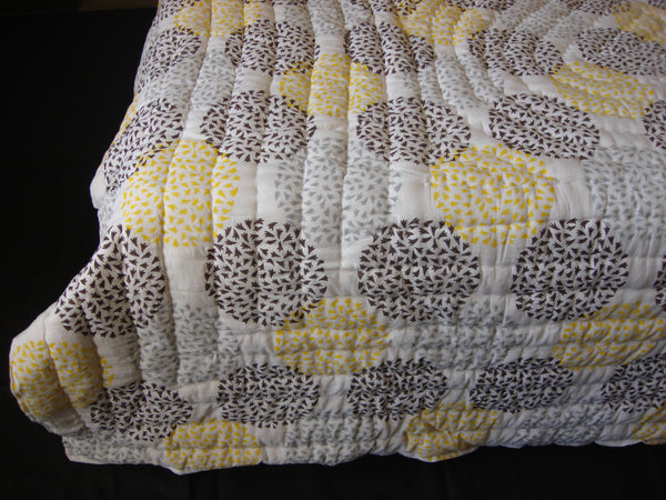 Handmade quilt, reversible, cotton, block printed maple leaves, nature’s delight