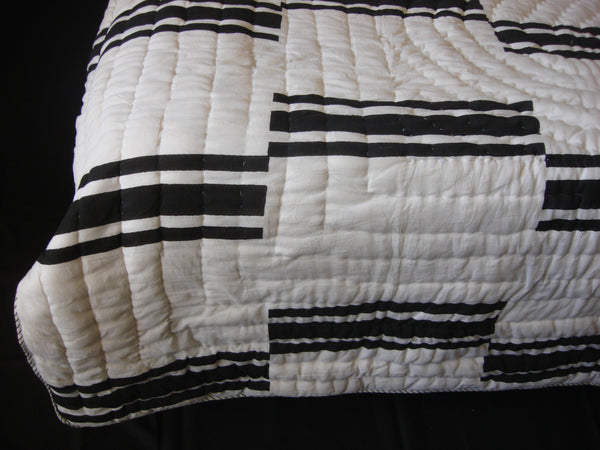 Handmade, reversible, cotton, block printed designer quilt in black