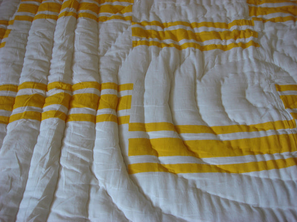 Handmade, reversible, cotton, block printed designer quilt in bold yellow ,  - Pentagon Crafts, Pentagon Crafts
 - 2