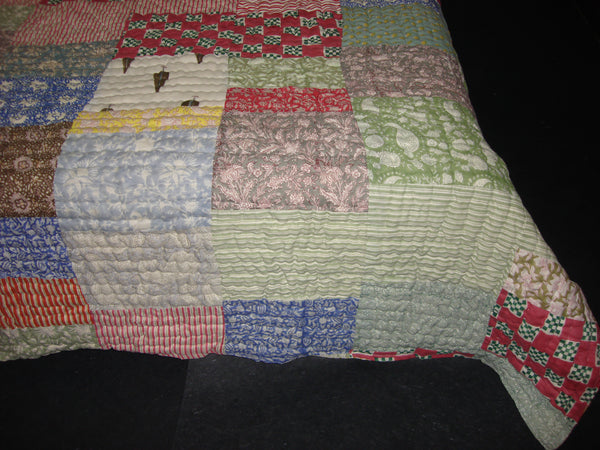 Handmade, patchwork cotton quilt in block prints supplemented with long stripes. ,  - Pentagon Crafts, Pentagon Crafts
 - 2