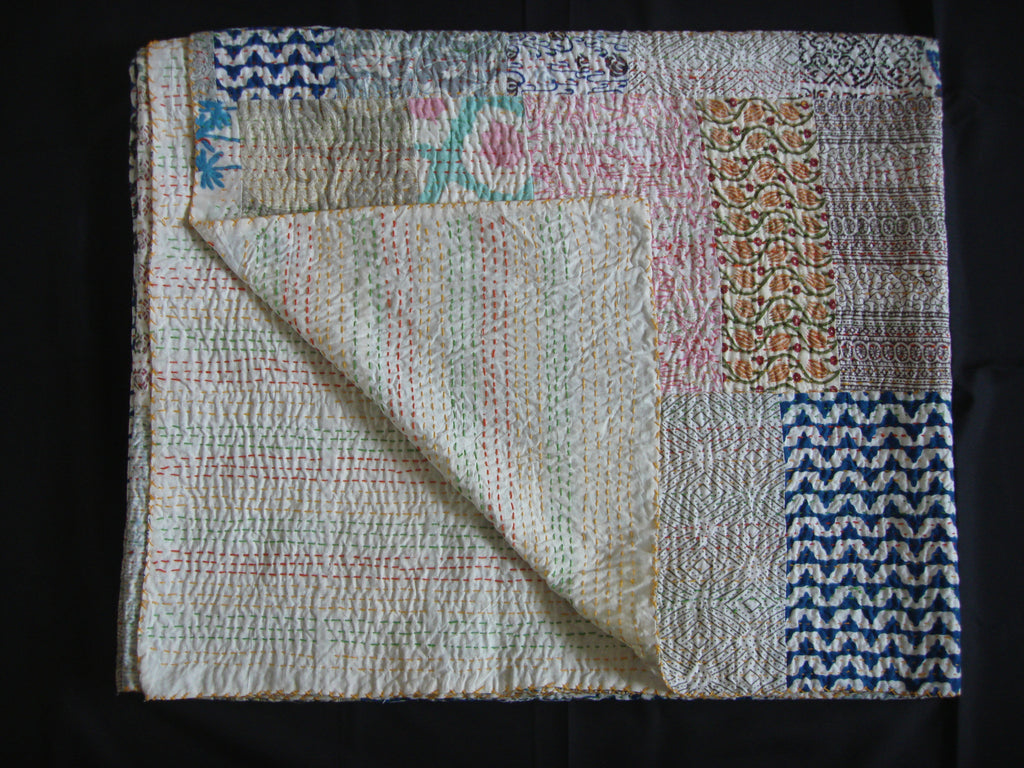 Handmade Block printed Patchwork Throw - Pastel Colors