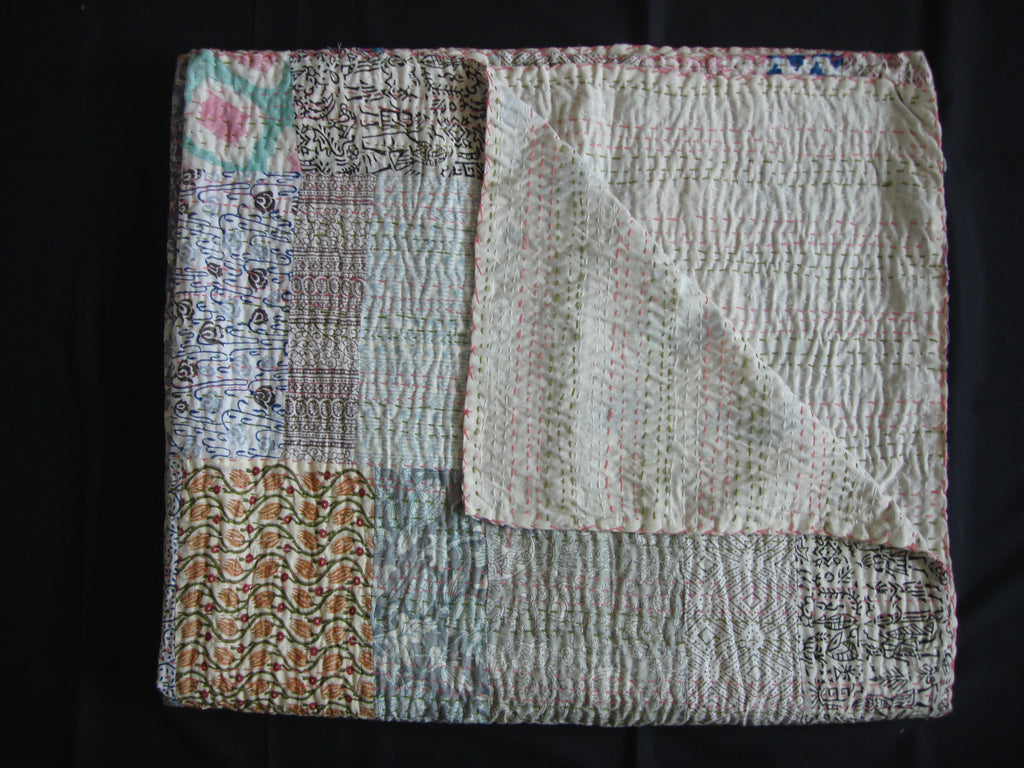 Handmade Block printed Patchwork Throw - Pastel Colors  - TPW-104
