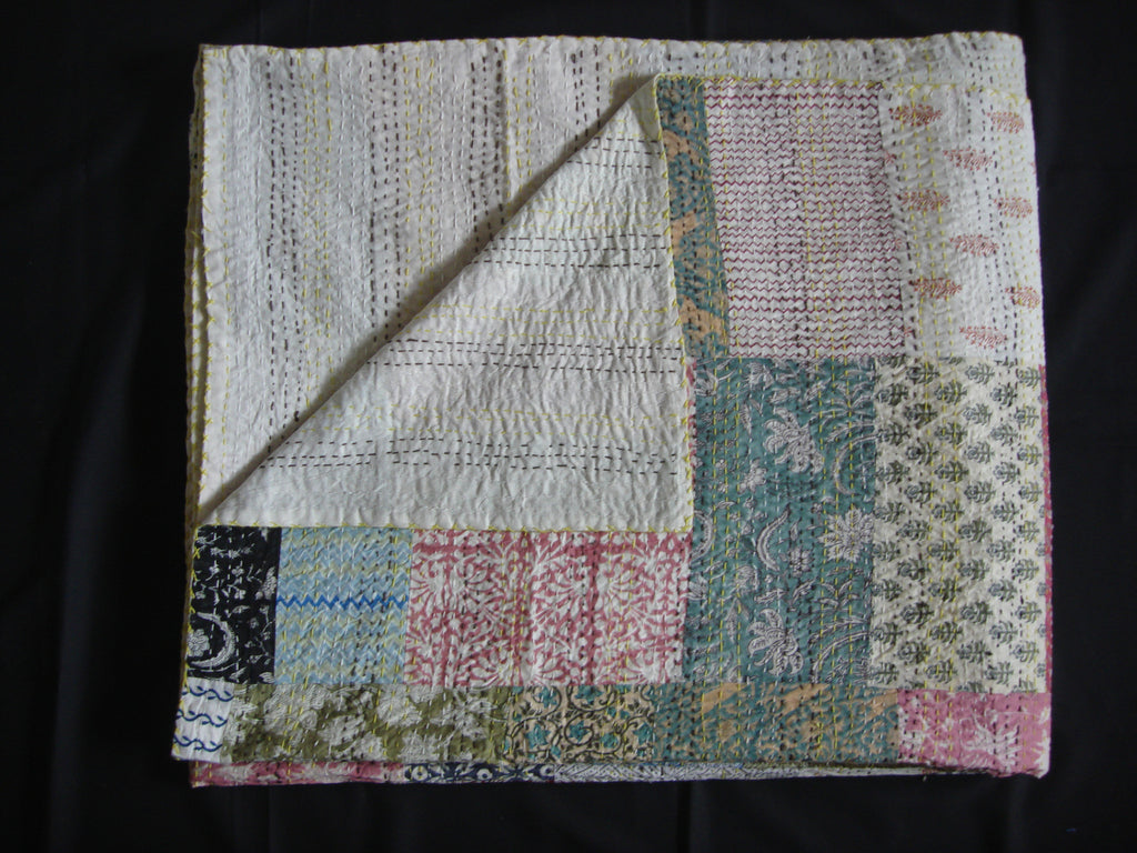 Handmade Block printed Patchwork Throw - Pastel Colors
